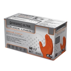 AMMEX CORPORATION Gloveworks Ultra Flock Lined RDT Orange Nitrile PF Ind Gloves